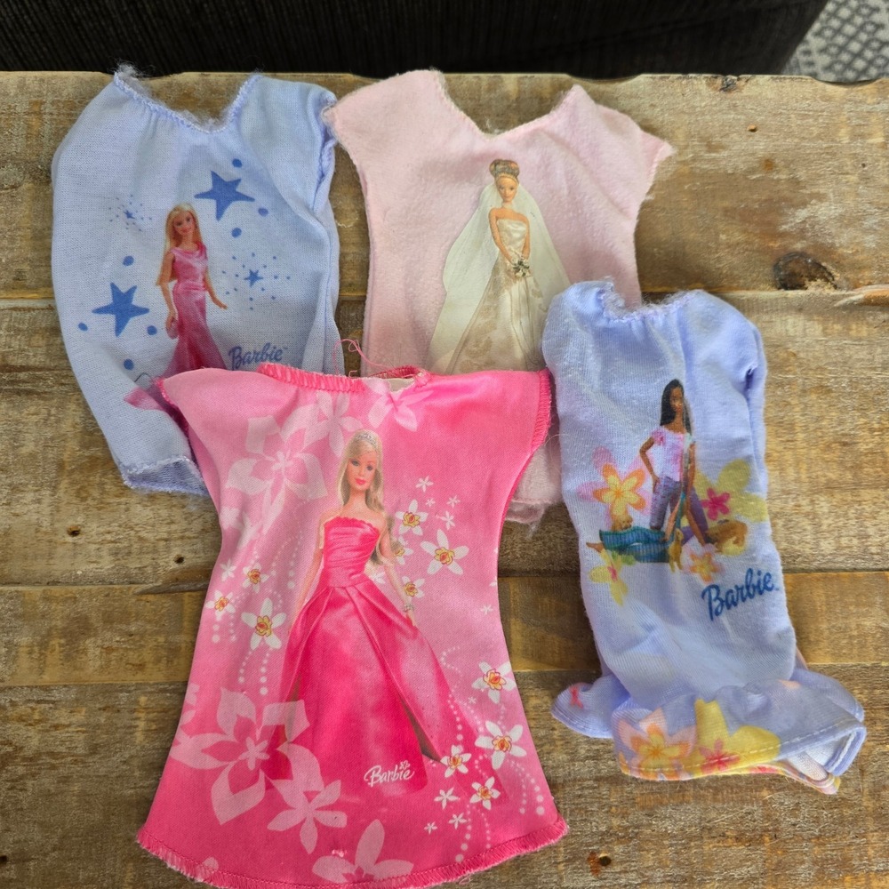 Mattel Barbie Doll Clothes Lot 4pc Graphic Dresses Tops Pink Nightgowns